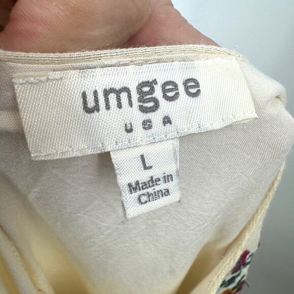 Umgee USA Cream Floral Embroidered Ruffle Sleeve Boho Dress Womens size Large cr - Picture 9 of 10